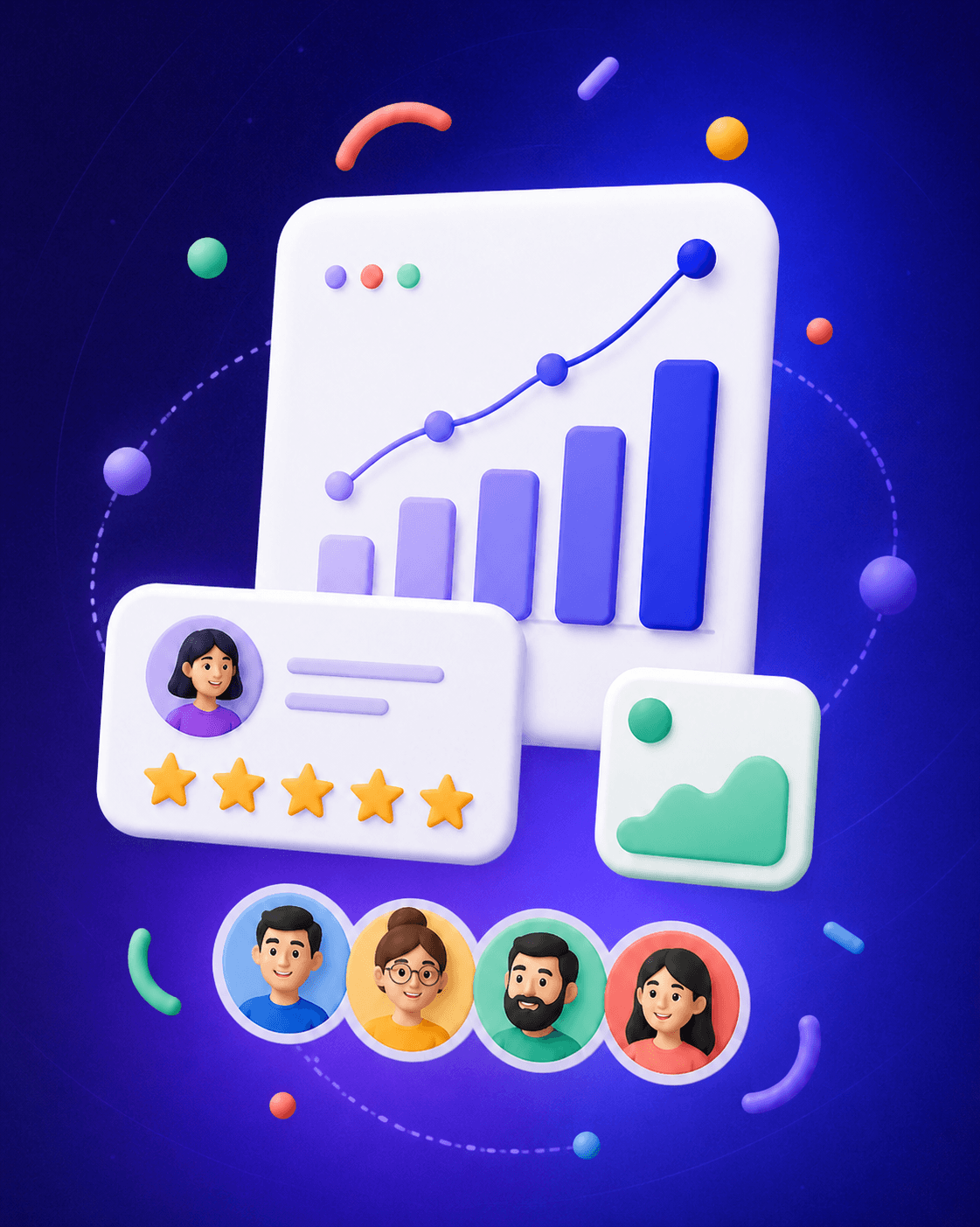 Floating analytics, review and audience widgets